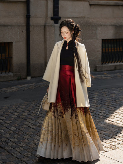 Festive Hanfu Mamianqun for Engagement, Tea Ceremony or Chinese New Year - Moon Over the River 月生春江 (Preorder)
