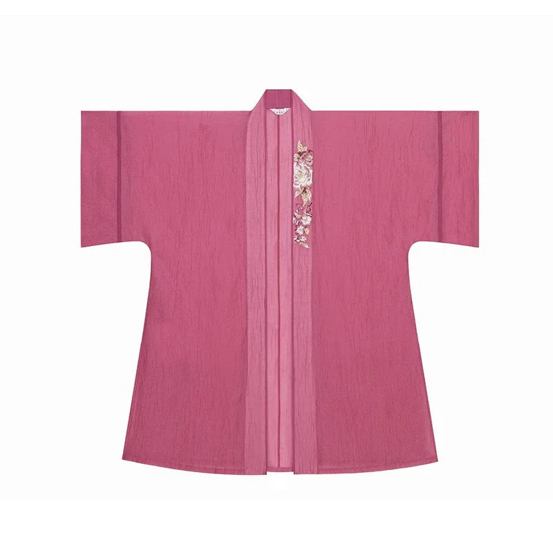 Song Dynasty Modern Hanfu Set with Changgan Temple Beizi and Wrap Skirt - Pink Carved Jade 粉雕玉琢 (Preorder)