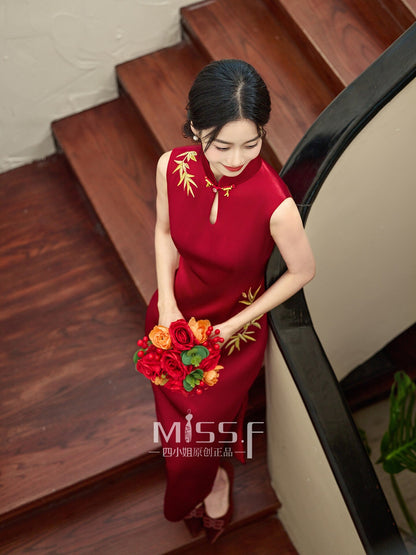 Chinese Wedding Engagement & Tea Ceremony Sleeveless Cheongsam | Xinyue