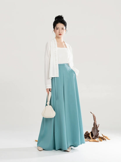 Song Dynasty Modern Hanfu Set with Changgan Temple Beizi and Wide Leg Pants - Yizhou 弋舟 (Preorder)