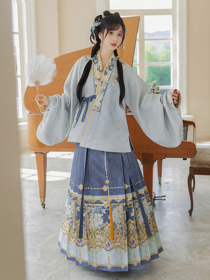 Ming Dynasty Winter Hanfu Set with Embroidered Mamian Skirt | Octagonal Vista 八角景