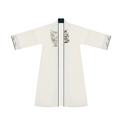 Song Dynasty Modern Hanfu Set with Long Sleeve Cardigan and Pleated Skirt - Bamboo Boat 乌篷船 (Preorder)