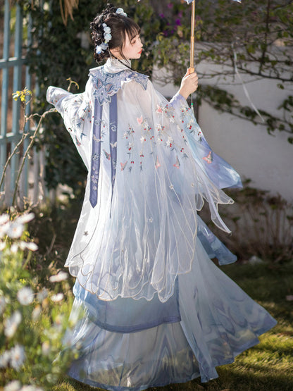 Ming Dynasty Fairy Cloak Pleated Skirt Hanfu Set | Jade Butterfly 玉蝴蝶
