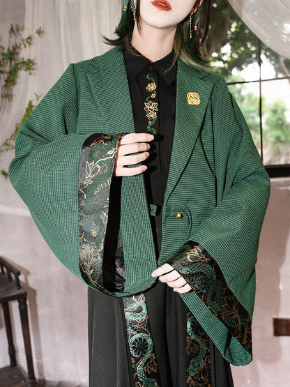 New Chinese Style Wide Sleeve Green Jacket - Shengqing 升卿