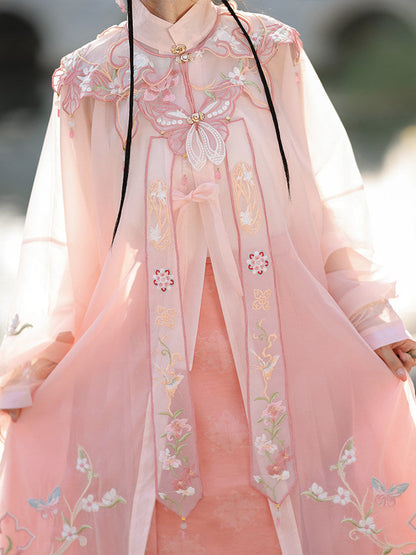 Ming Dynasty Hanfu Set with Cloud Collar & Mamian Skirt｜Sleepless Petal 花未眠