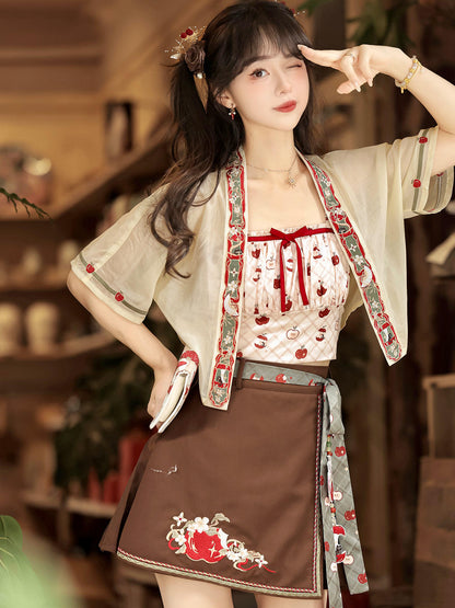 Little Apple | Modern Chinese Hanfu Set with Strap Top and Skirt