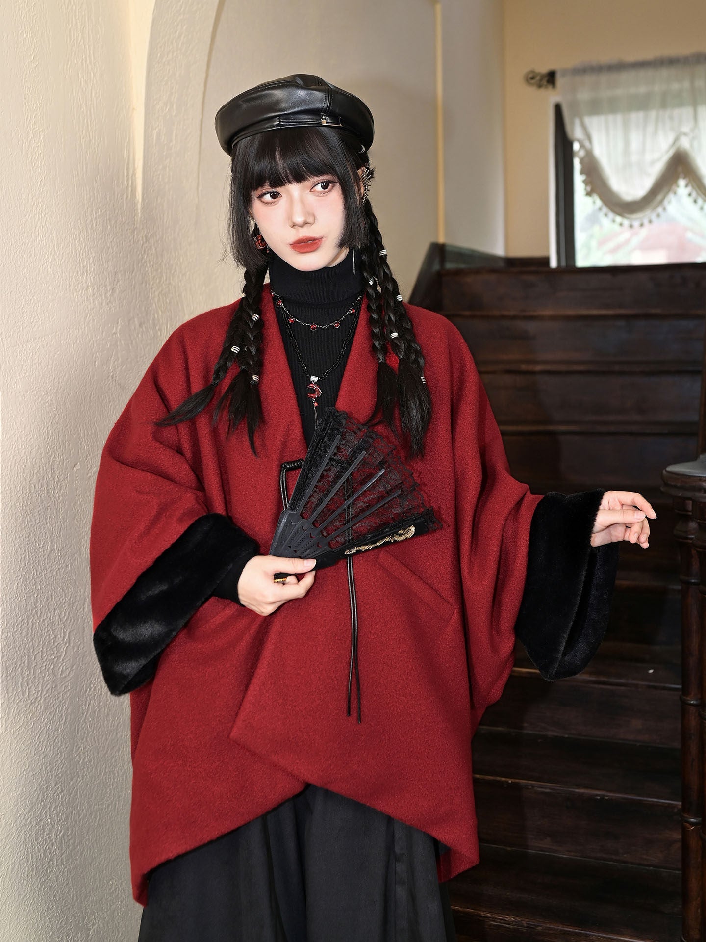 New Chinese Style Woolen Red Cape for Winter and New Year - Zhao Yuan 昭愿