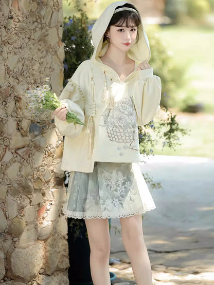 Morning Garden 清晨花园 - Modern Hanfu Daily Wear Hoodie Blouse and Mamian Skirt