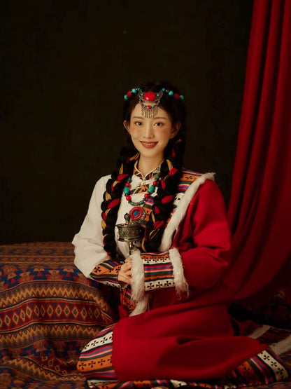 Sacred Blossom - Traditional Tibetan Robe Embroidered Ethnic Dress