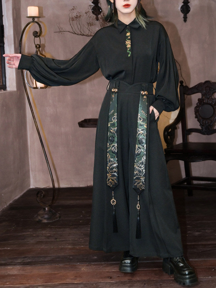 New Chinese Style Gold Snake Pattern Wide Leg Pants - Shengqing 升卿