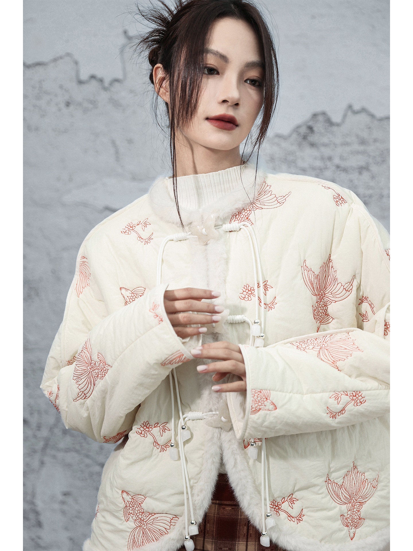 New Chinese Style Koi Embroidered Crop Jacket - Chi Mengli 池梦鲤