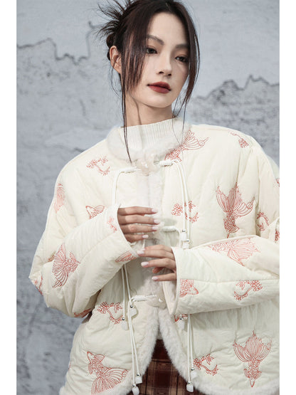 New Chinese Style Koi Embroidered Crop Jacket - Chi Mengli 池梦鲤