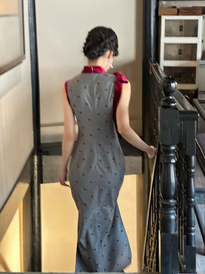 Sleeveless Velvet Heart Long Cheongsam | Miss Butterfly
