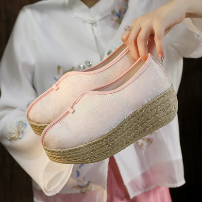 Natalie - Chinese Art Hanfu Shoes with Straw Platform
