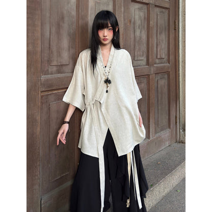 New Chinese Style Cross Collar Long Sleeve Cardigan