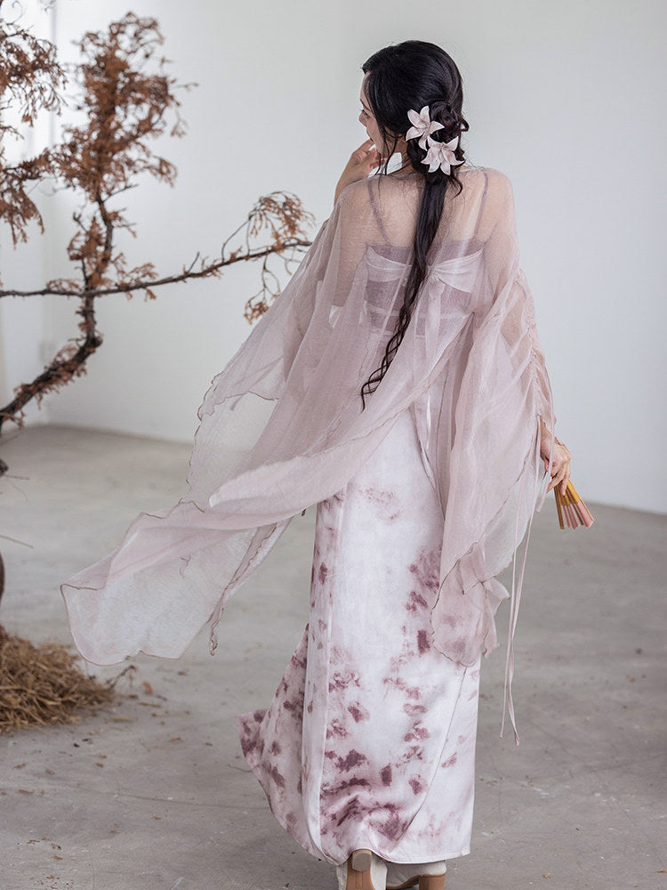 Song Dynasty Modern Hanfu Fairy Cardigan and Spiral Skirt - Rouge Snow 胭脂雪 (Preorder)