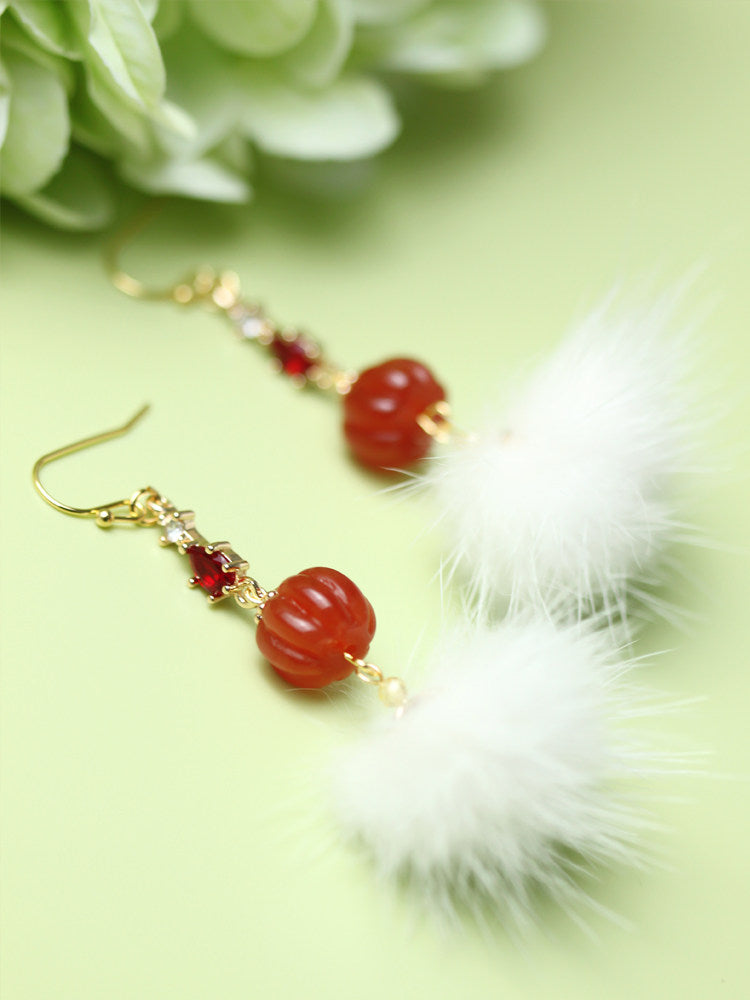 Mink Furball Earrings | Hanfu Jewelry
