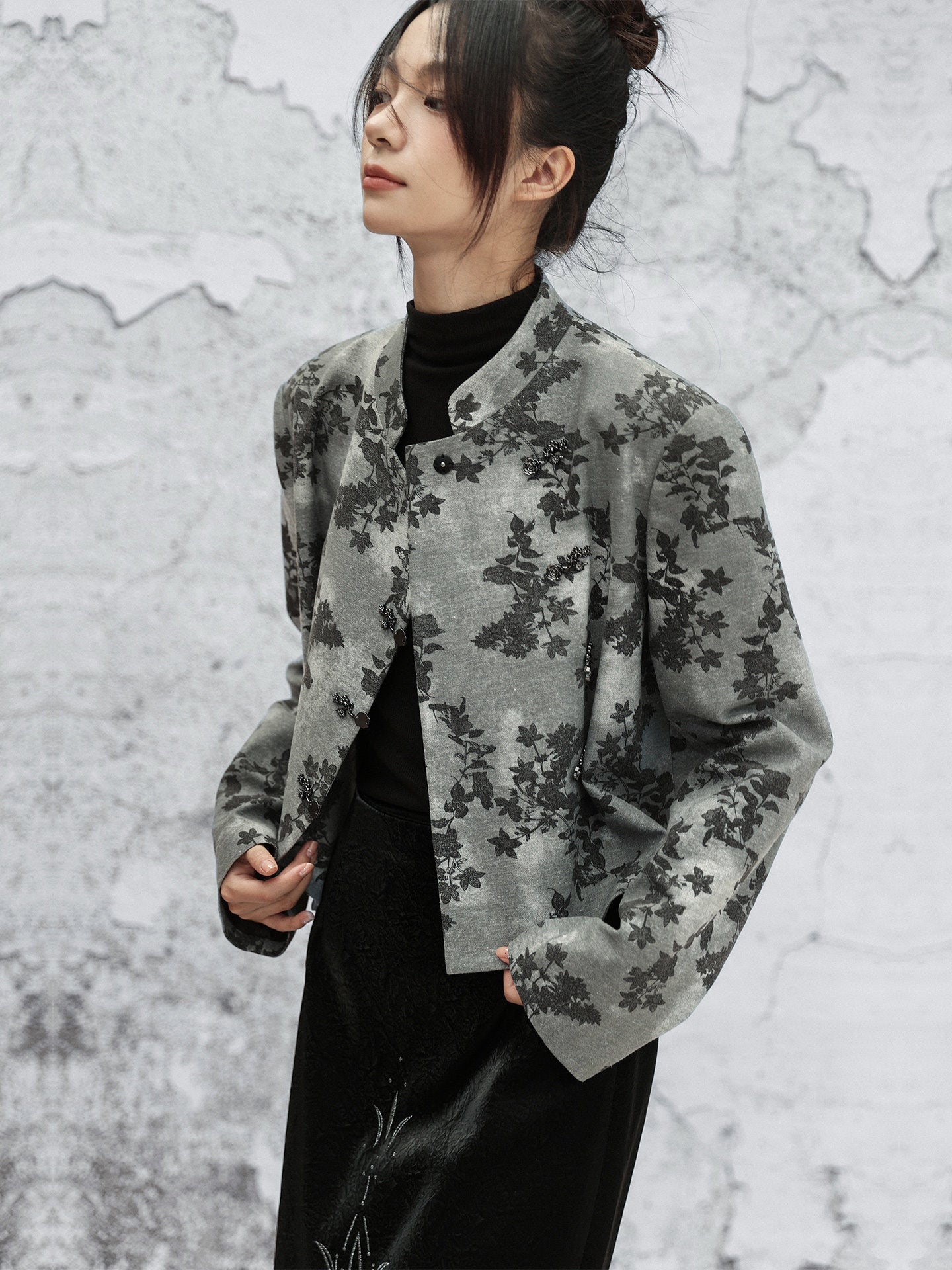 New Chinese Style Denim Printed Short Jacket