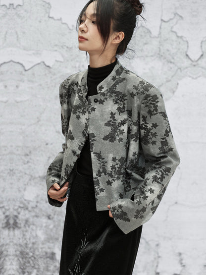 New Chinese Style Denim Printed Short Jacket