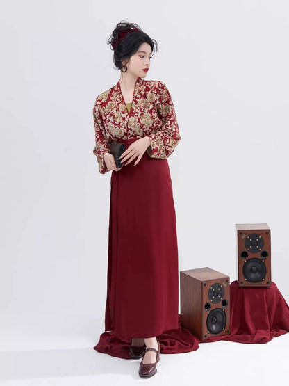 Song Dynasty Modern Hanfu Set with Winged Sleeve Top and Spiral Skirt - Yingying 盈盈 (Preorder)