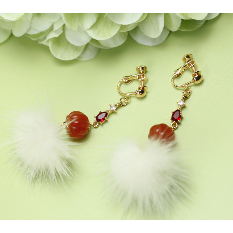 Mink Furball Earrings | Hanfu Jewelry