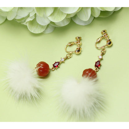 Mink Furball Earrings | Hanfu Jewelry
