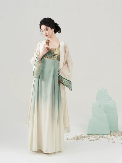 Modern Tang Dynasty Hanfu Slip Dress Set - Tranquil Mountain Path 青山行 (Preorder)