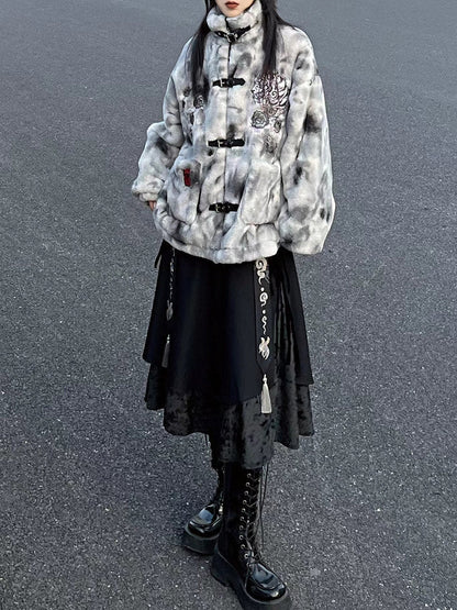 New Chinese Style Faux Rabbit Plush Fur Jacket - Yinhu 寅虎
