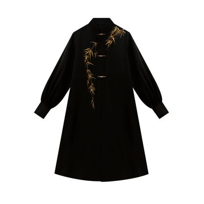 Chinese Blouse & Mamian Skirt Outfit | Golden Bamboo Ink 金墨竹