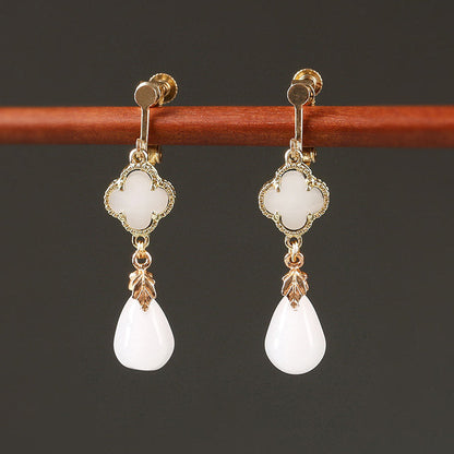 Four Leaf Clover Shimmer White Earrings | Cheongsam Jewelry