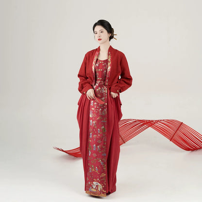 New Chinese Style Wedding Hanfu Bridal Tea Ceremony Slip Dress - Baixi 百禧 (Preorder)