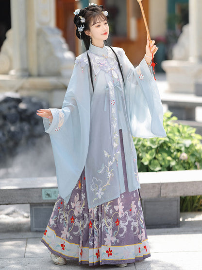 Ming Dynasty Hanfu Set with Cloud Collar & Mamian Skirt｜Sleepless Petal 花未眠
