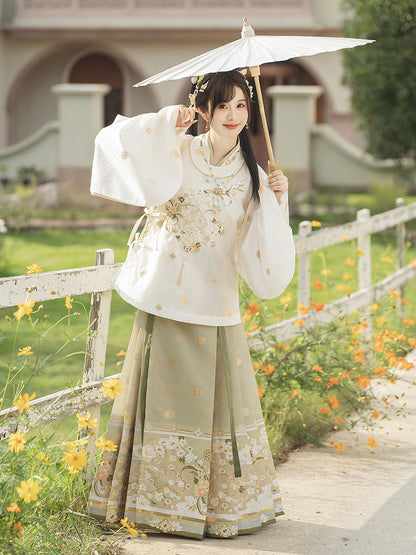 Ming Dynasty Hanfu Outfit Round Collar Top & Mamian Skirt | Fragrance in Hand 暗香执扇