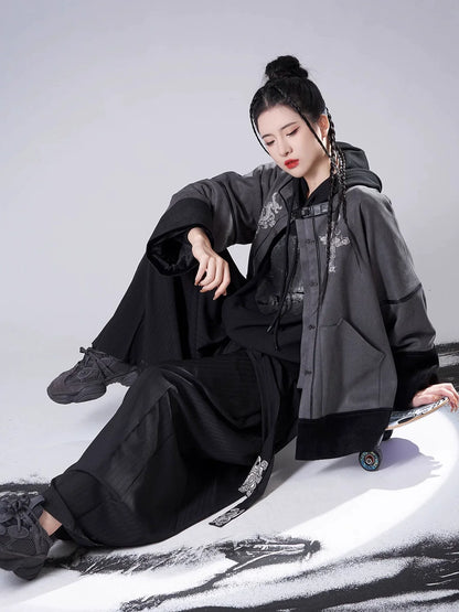 Song Dynasty Modern Hanfu Set with Hooded Jacket and Wide Leg Pants - Longding 龙鼎 (Preorder)