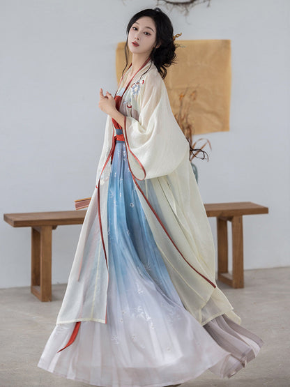 Song Dynasty Modern Hanfu Changgan Temple Cardigan and Pleated Skirt - Chaoyan 朝颜 (Preorder)