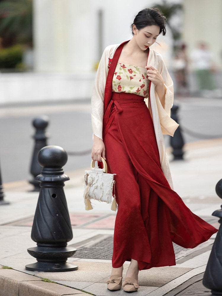 Song Dynasty Modern Hanfu Changgan Temple Jacket and Spiral Skirt - Flower Wine 花间酒 (Preorder)