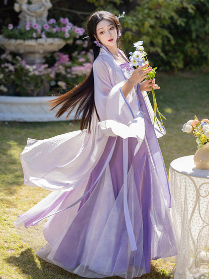 Song Dynasty Modern Hanfu Fairy Cardigan and Ten Panel Wrap Skirt - Iris 鸢尾花 (Preorder)
