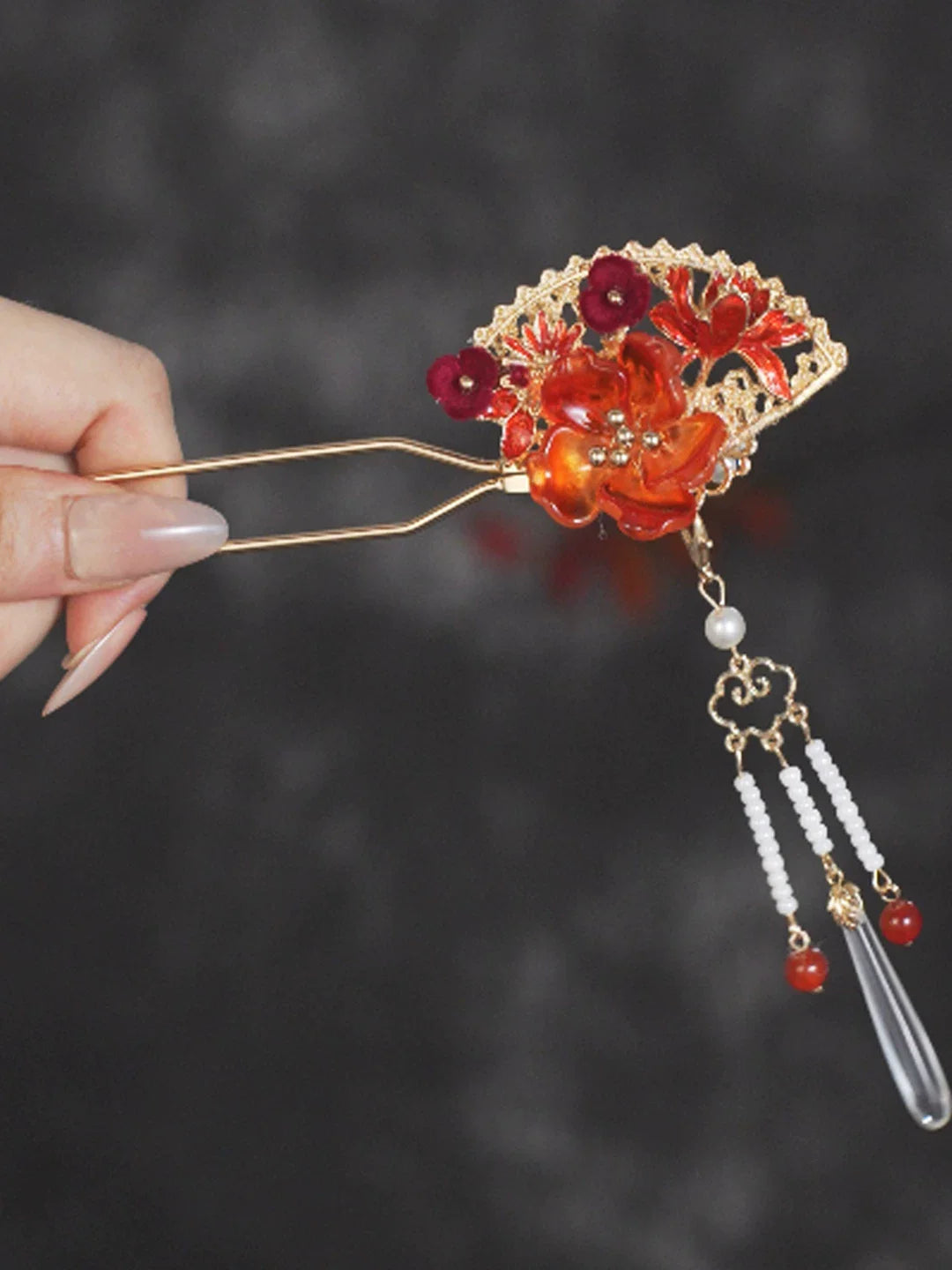 Oriental Flame Fan Hair Stick | Ancient Chinese Hair Accessory