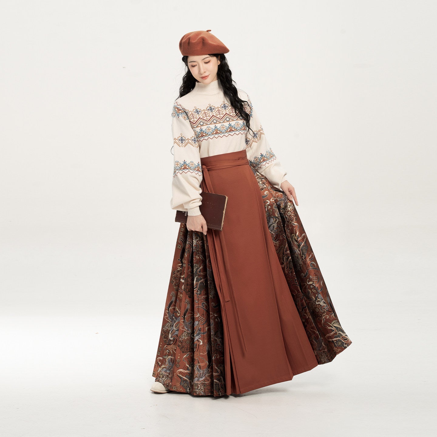 Dunhuang Museum Turtleneck Sweater and Mamianqun Hanfu Set - Pipa Music 琵琶乐 (Preorder)