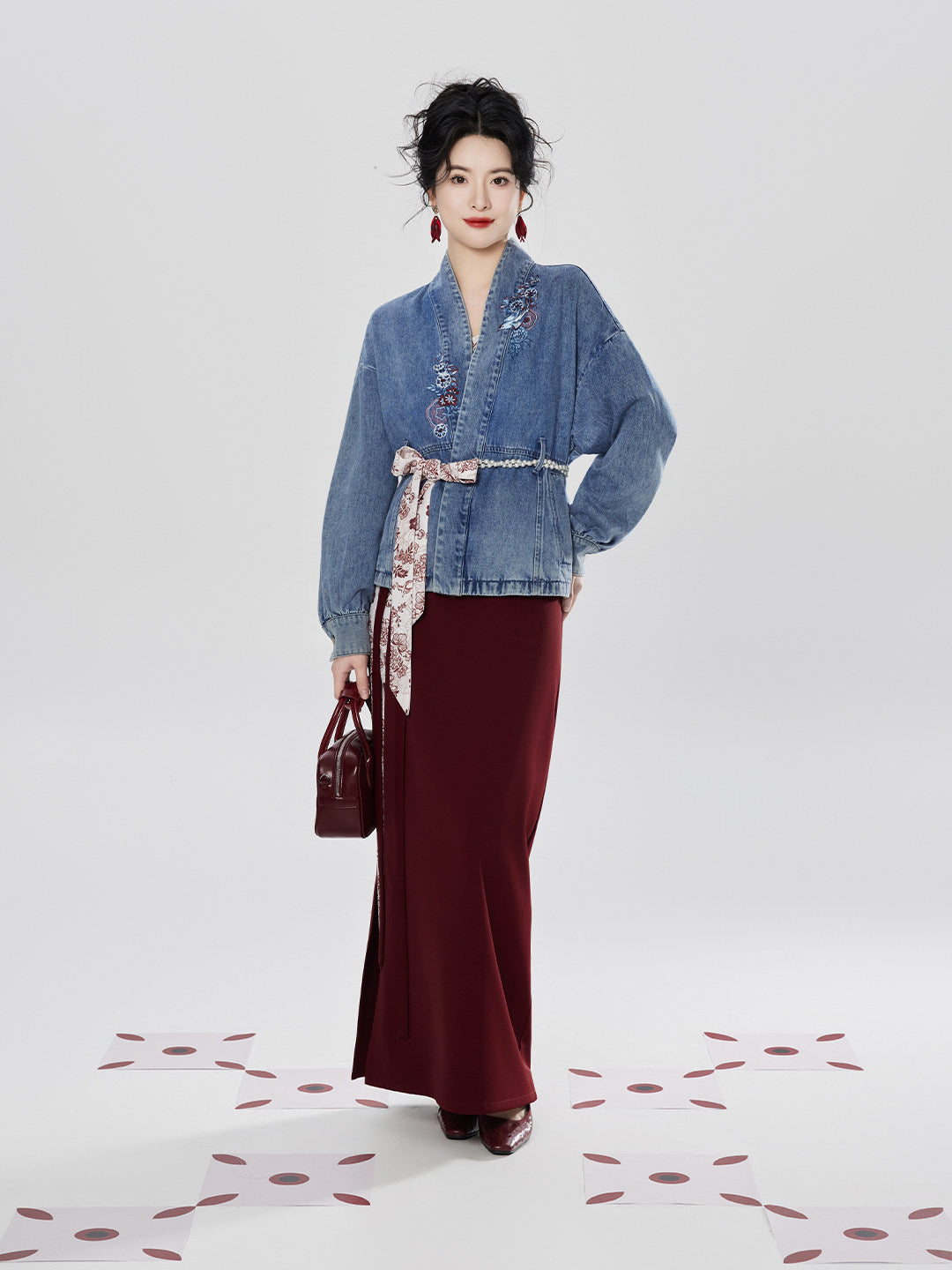 Hong Kong Beauty | New Chinese Style Denim Jacket and Skirt Set