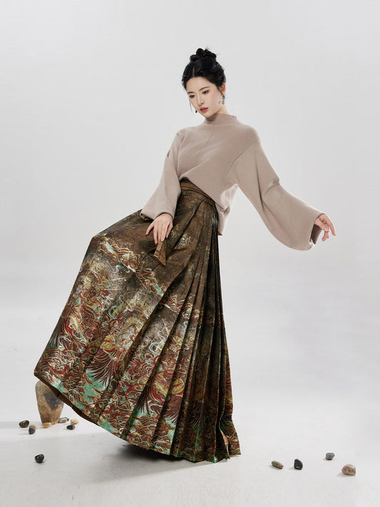 Earth God | Modern Ming Dynasty Sweater and Mamianqun Skirt Hanfu Set