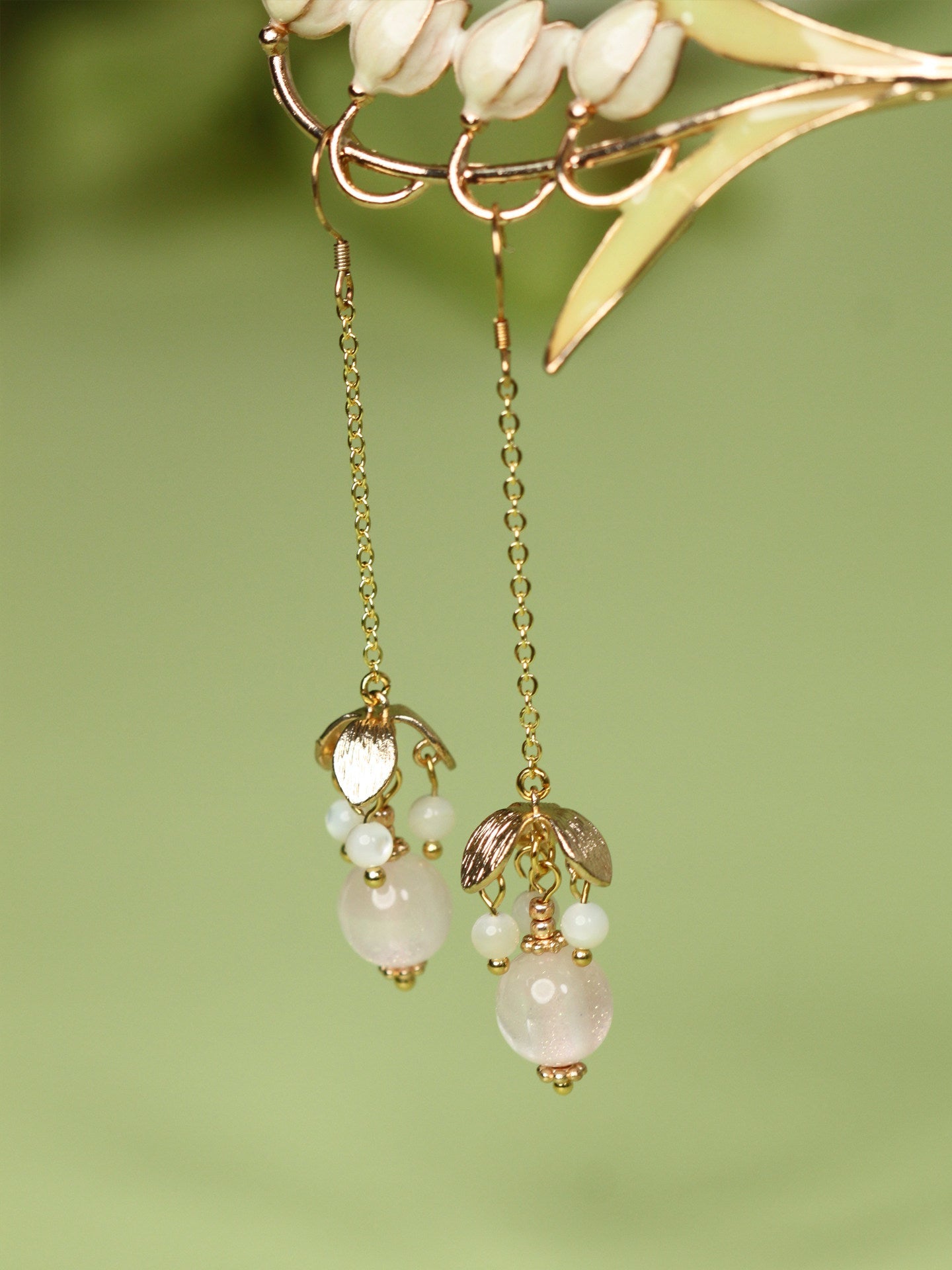 Pink Beaded Long Earrings | Hanfu Jewelry