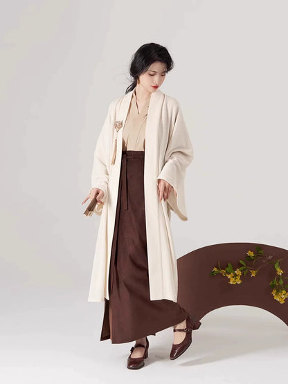 Song Dynasty Modern Hanfu Set with Winged Sleeve Top and Spiral Skirt - Wood Hibiscus 木芙蓉 (Preorder)