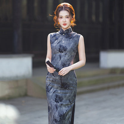 Sleeveless Floral Midi Cheongsam | Nightshade
