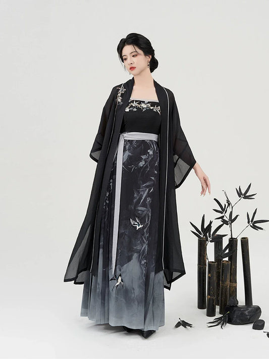 New Chinese Style Women Lightweight Cardigan & Modern Hanfu Dress - Swallow Returns 墨燕春归 (Preorder)