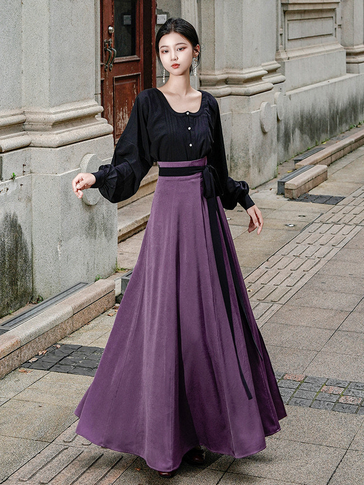 Tang Dynasty Modern Hanfu Sweetheart Collar Shirt and Wrap Skirt - Qiufen 秋分 (Preorder)