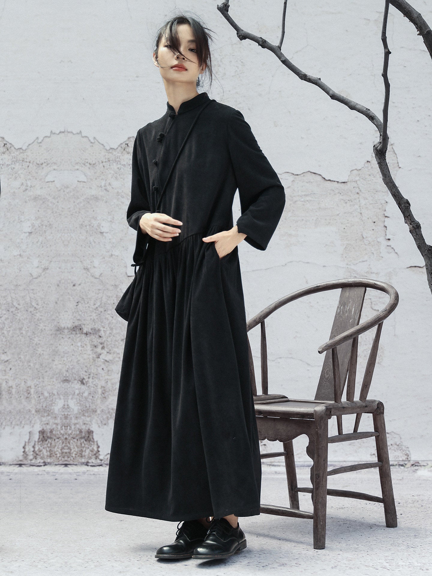 New Chinese Style Long Sleeve Cheongsam Dress - Lang Huan 琅嬛