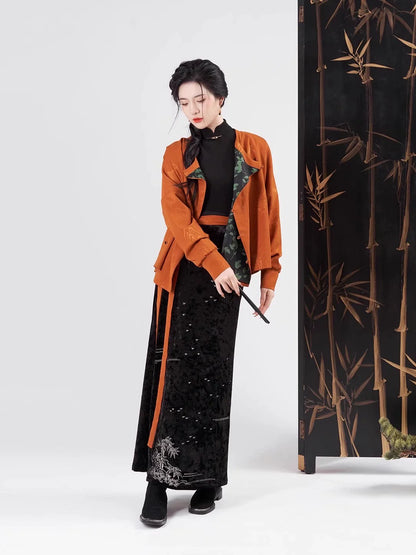 Song Dynasty Modern Hanfu Set with Long Sleeve Top and Spiral Skirt - Ruoying 若瑛 (Preorder)