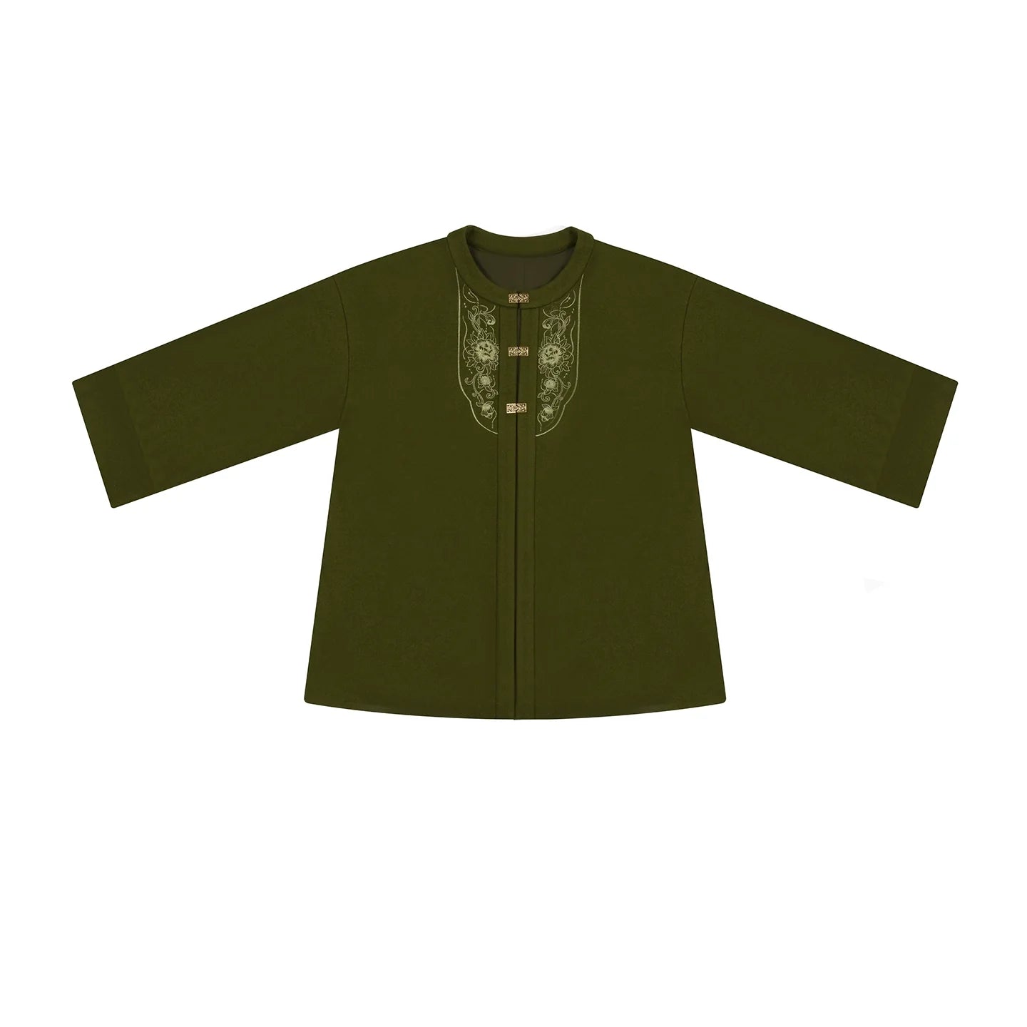 New Chinese Style Women A-Line Dress with Flared Sleeves - Moss Stone 苔石 (Preorder)