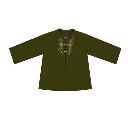 New Chinese Style Women A-Line Dress with Flared Sleeves - Moss Stone 苔石 (Preorder)